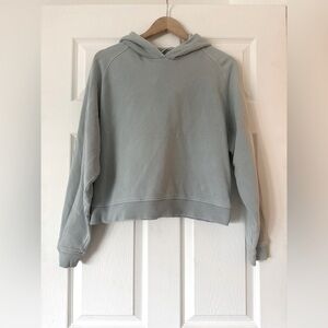 Outdoor Voices Light Pale Blue Cotton Cropped Pullover Hoodie, Size Small